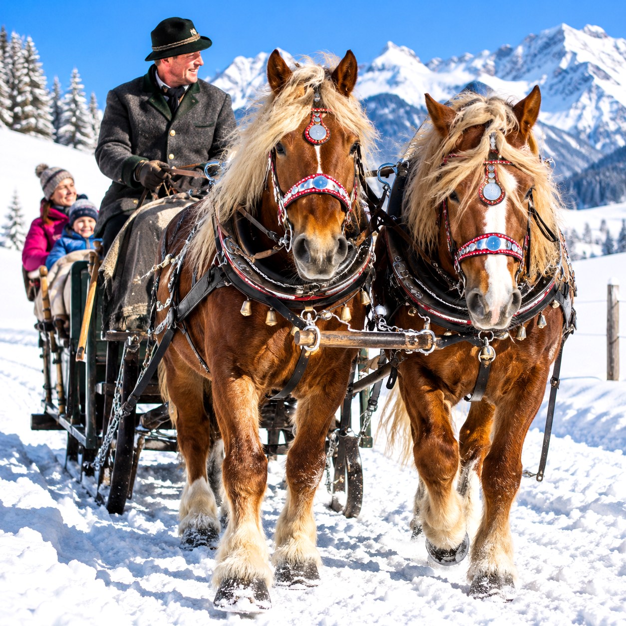 Pferdeschlittenfahrt im Winter